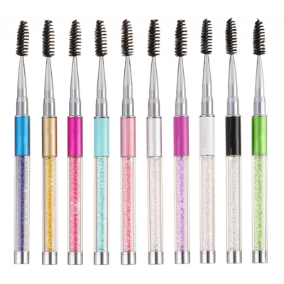 Private Label Eyebrow Brushes Mascara Wands Applicator Crystal Metal Handle Eyelash Brush With Cap